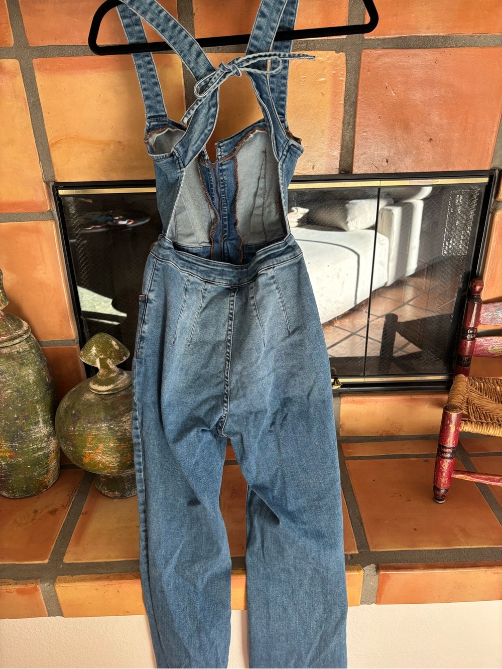 Free People We The Free CRVY Blue Denim backless jumpsuit - Picture 7 of 8